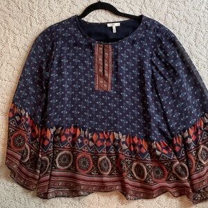 Joie Navy and Red Boho Blouse